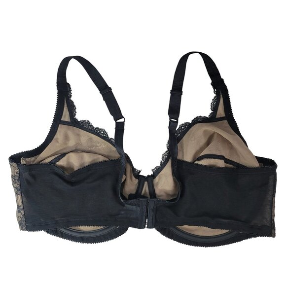 Goddess Full Coverage Underwire Bra Black 44DD SemiSheer Unpad Adj Lace #802 VTG - Picture 4 of 9